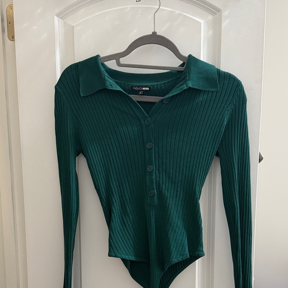 Fashion Nova Teal Button-Up Bodysuit
